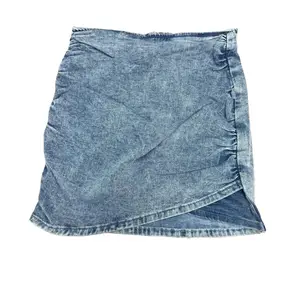 Odefou Women's Stretch Denim Mini Skirt with Back Zipper Closure Soft Fabric Ruched Side Slim Fit Design for Spring Summer Outfit Festival Holiday Wear