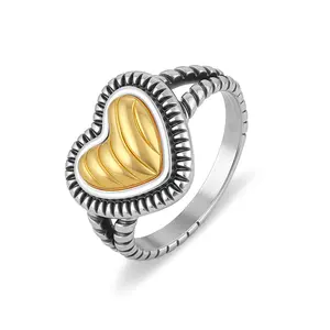 Mytys Vintage Rings for Women Silver and Gold Statement Ring Heart Gold Plated Mixed Metal Ring Designer Twist Cable Ring Fashion Jewelry