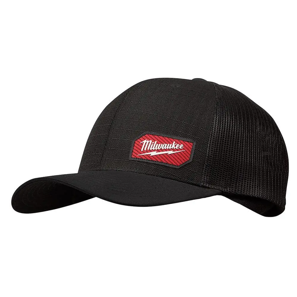Gridiron Black Adjustable Fit Trucker Hat with Red Logo Patch - Durable Ripstop Polyester Front Panel & Curved Visor