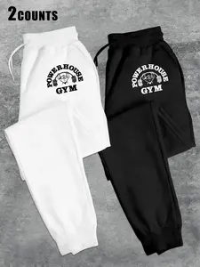 Men's Casual Jogger Pants Set, Weightlifting Gym Letter Print, All Season Comfortable Loose Fit Fitness Long Pants, Sporty Leisure Style, Workout Casual Baggy