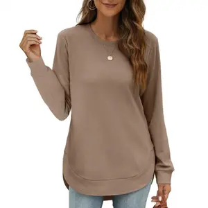 Womens Sweatshirt Crewneck Long Sleeve Shirts High Low Tops Curved Hem*(Size UP 1-2 for True Oversized Look!)*