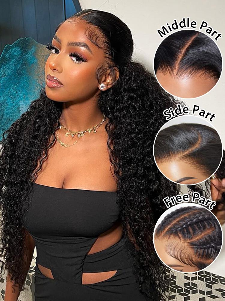 [Special Deals]CurlyMe Deep Wave Lace Front Wigs Human Hair for Women Transparent Lace Deep Curly Lace Frontal Wigs Human Hair Natural color