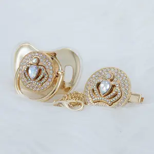 MIYOCAR Royal Gold Crystal Pacifier and Clip Set – Perfect Gift for Baby Photoshoots, Keepsakes, Baby Showers, and Special Occasions