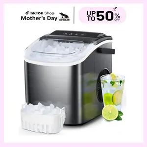 COWSAR Bullet Ice Maker Countertop with Self-Cleaning, Staninless Steel or ABS Plastic, 26.5lbs/24Hrs, 6 Mins/9 Pcs Bullet Ice, Portable Ice Maker for Kitchen/Home/Office/Party/RV