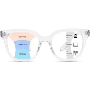 Progressive Multifocus Reading Glasses for Women Men Oversized Anti Blue Light Blocking Readers Square Eyeglasses