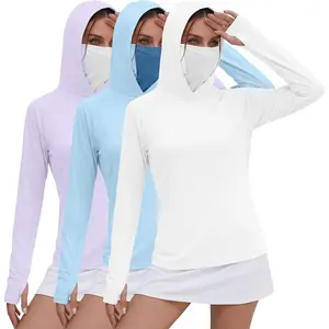3 Pack Women's UPF 50+ Sun Hoodies with Face Mask Thumb Holes Quick Dry Fishing Shirts UV Protection Hiking Shirt