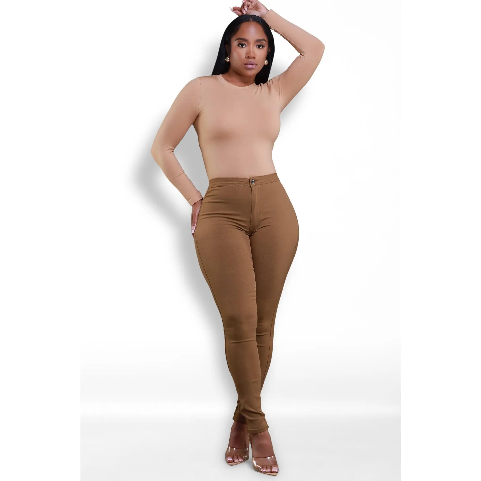 Super Swank High Waist Stretchy Jeans - Mocha