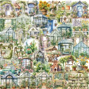 50 Sheets Garden House Sticker Pack Waterproof Transparent Pet Material Handmade Journal Decoration Guitar Notebook DIY Stickers