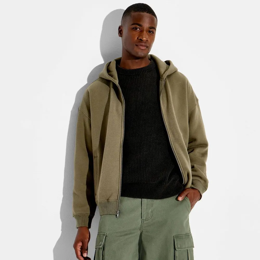 Men's Full Zip Hooded Sweatshirt - Original Use Olive Green L