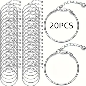 20Pcs Adjustable Snake Chain Bracelets, Each Measuring 6.29 Inches, Featuring Charm Bracelets with Lobster Clasp Extension Chains, Ideal for Women'S Jewelry Crafting
