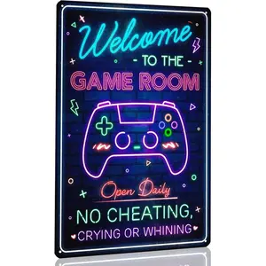 2D Flat 8x12inches Aluminum Tin Sign Welcome To The Game Room, Gaming Room, Cool Gaming Decor Gifts, Perfect Game Room Accessories Wall Door Decor For Teen Boy Boyfriend Video Game Enthusiasts Gamer Room