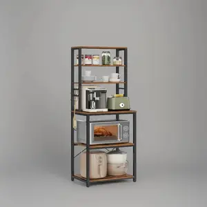 Coffee Bar, 6-Tier Kitchen Shelves with 6 Hooks, Baker’s Rack for Kitchen, Microwave Stand, Industrial