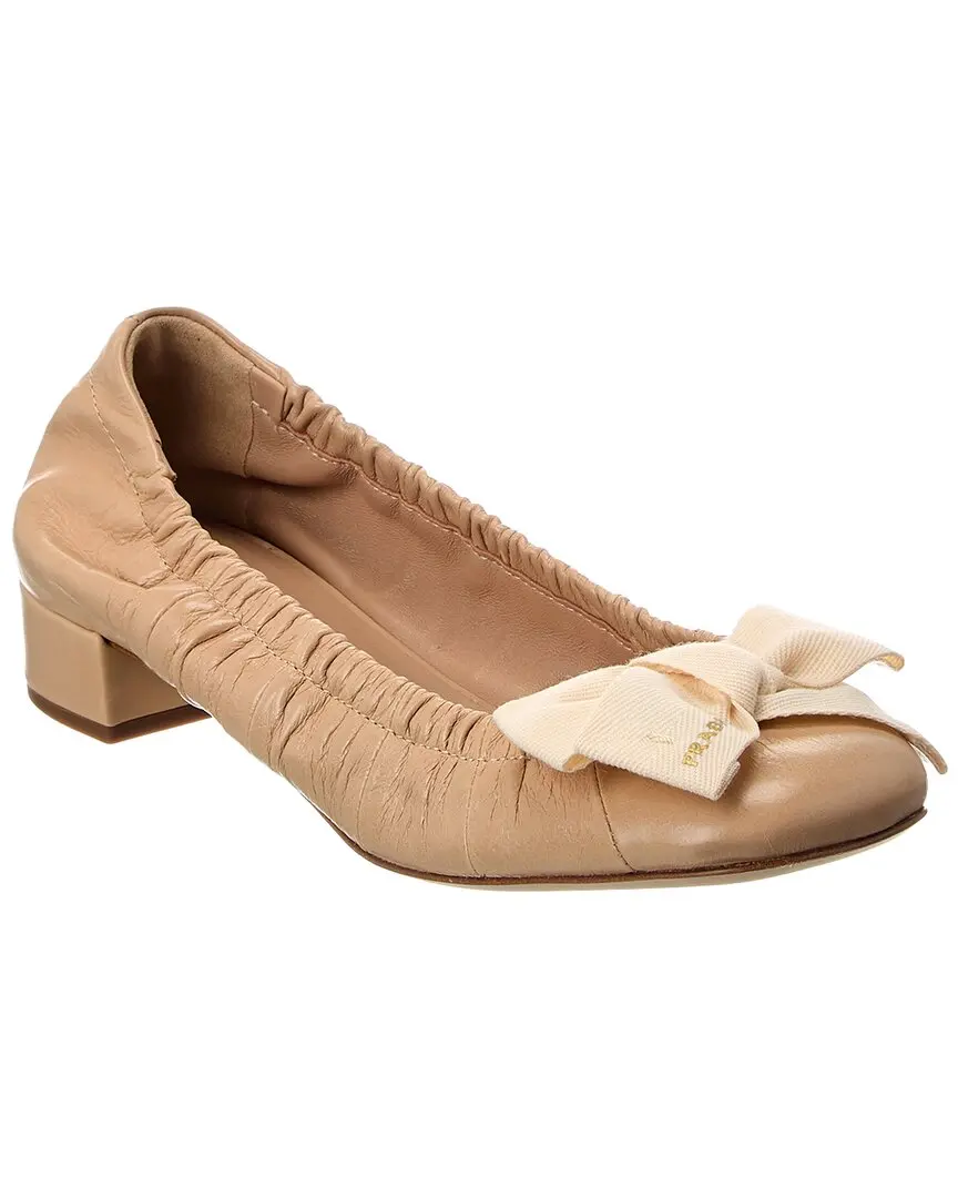 Prada Logo Leather Ballerina Flat
