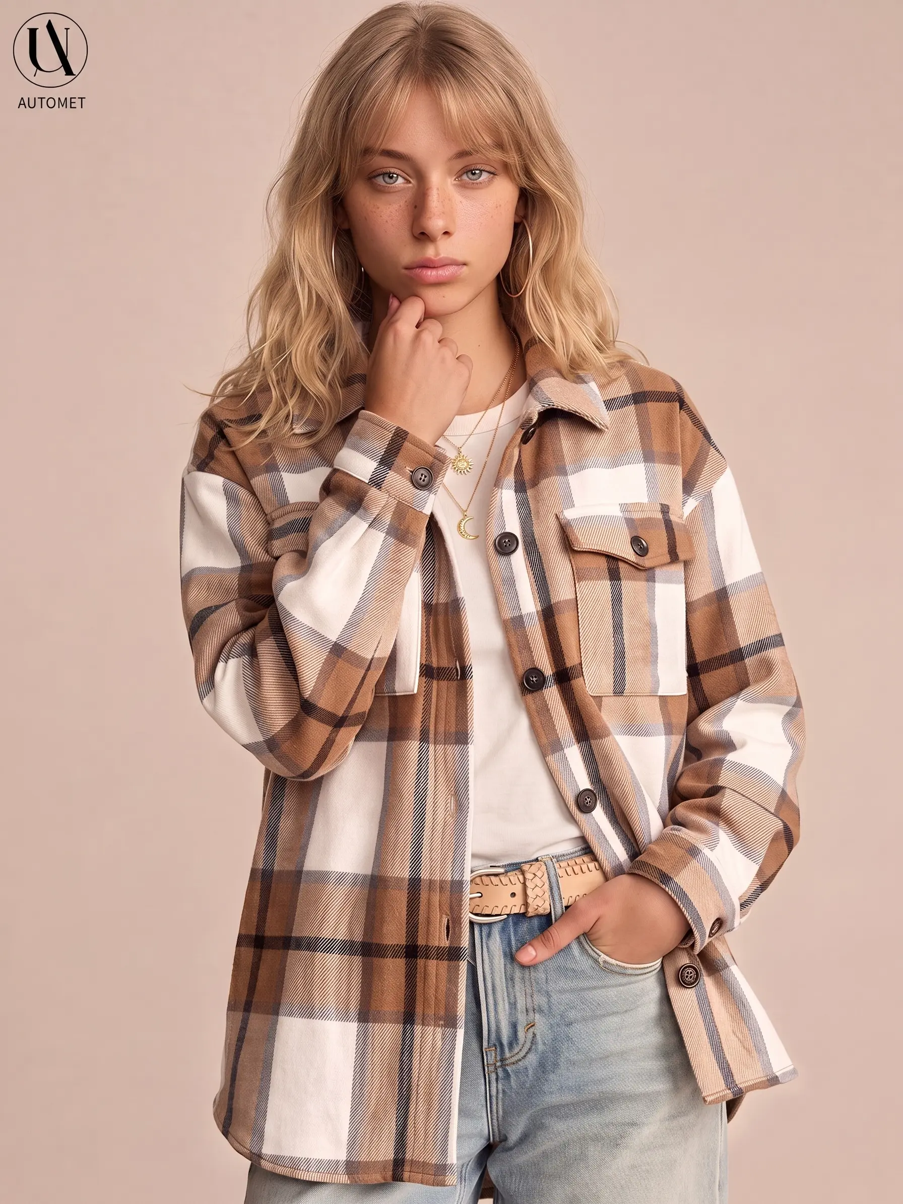 AUTOMET Women's Casual Plaid Flannel Shacket, Soft Long Sleeve Button-Down Fall Coats with Pockets, Lady, Thanksgiving, Easter, Valentines Day, Casual Chic, Basics, Night Out, Loose Fit