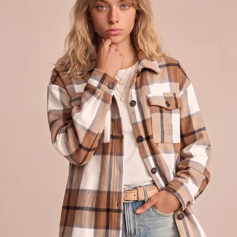 AUTOMET Women's Casual Plaid Flannel Shacket, Soft Long Sleeve Button-Down Fall Coats with Pockets, Lady, Thanksgiving, Easter, Valentines Day, Casual Chic, Basics, Night Out, Loose Fit, Tops, Holiday, Long Length, Plaid Print, Shirt, Classic