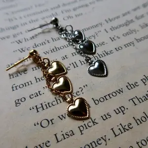 Stainless Steel Chain of Hearts Stud Dangle Earrings