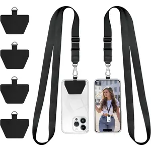 Phone Lanyard, Universal Adjustable  Strap for Phone Case  ID Badges Cell Phone Lanyard Compatible with , ,  Smartphones, 2 Pack, Black Black