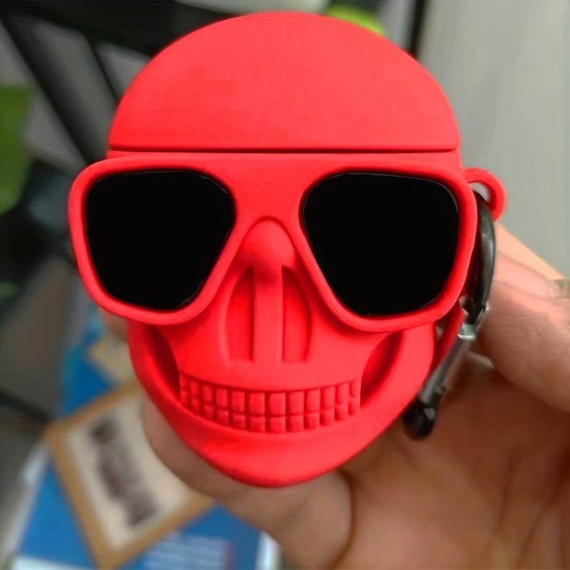 Airpods protective case, featuring a hip-hop skull design, made of durable silicone material, a perfect gift for friends and family