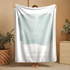 1 piece Libra Horoscope Dates themed flannel blanket - Super soft fluffy flannel sofa blanket, suitable for beds and sofas, all-season use, modern design, digital printing, 100% polyester material, machine washable, suitable for travel, camping and