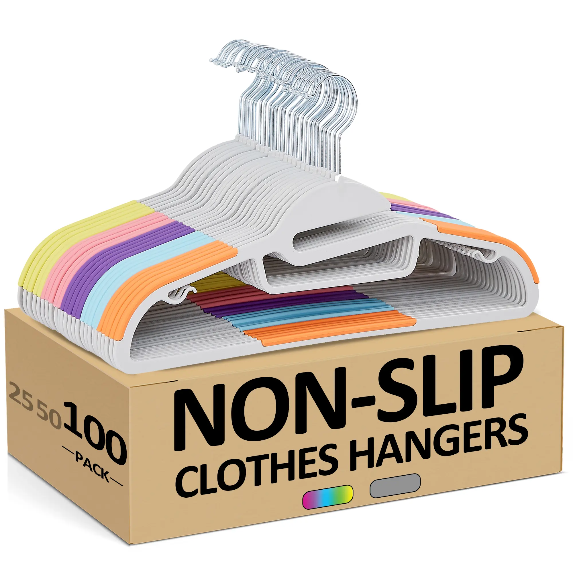 VECELO 25/50 Pack Clothes Hangers, With Hook and Pants Hanger Bedroom Closet Non-Slip Heavy Duty Plastic Coat Pants Dress Suit Clothes Hanger, 360° Swivel Hook Space Saving Organiser Hanging