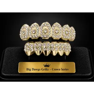 14K Gold Plated Upper & Lower Grillz Set Crown Series