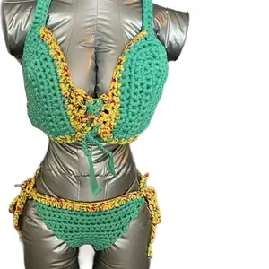 Verdant Gold & Ember Flecks-Bikini Set-Trophy Edition Custom Support Bikini Full Coverage D-Cup Adjustable Straps & Side-Tie Style for Poolside Luxury