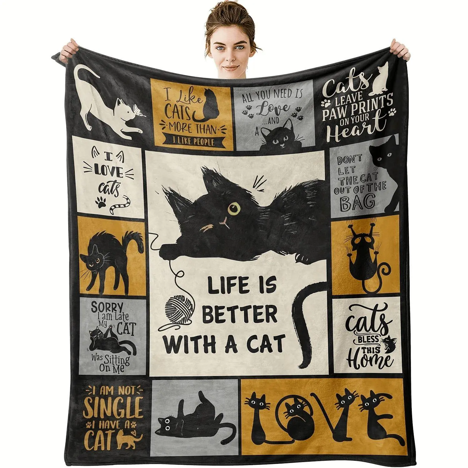 "Cats Love You" Fleece Throw Blanket - Soft, Warm, and Perfect for Cuddling with Your Feline Friend