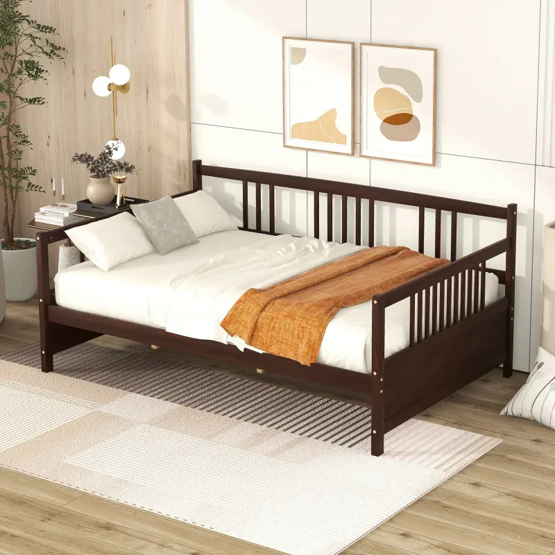 Espresso Full-Size Sofa Daybed with Support Legs - Durable Storage Bed, Solid Wood Furniture, Slat Support, Clean Lines, 78.2"l x 55.3"w x 35.4"h, No Box Springs Needed, Assembly Required (OLD SKU: WF191900AAP), Slats