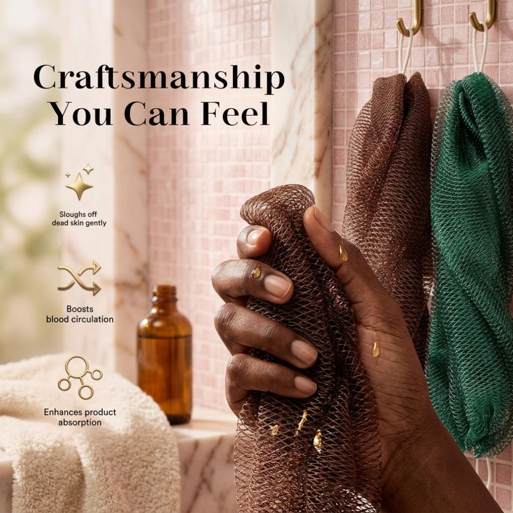 African Exfoliating Net Sponge, Authentic Ethically Sourced from Nigeria Body Scrubber
