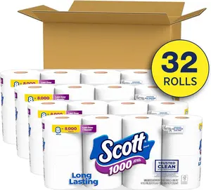 1000 Trusted Clean Toilet Paper, 32 Rolls, Septic-Safe, 1-Ply Toilet Tissue