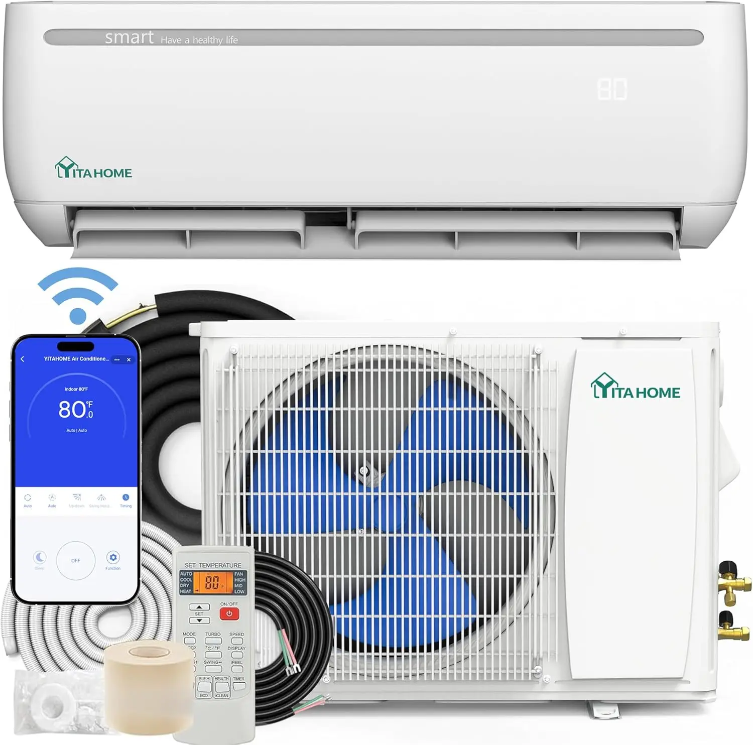 【2-Package】YITAHOME 12000 BTU Ductless Mini Split AC-Heating System, 115V SEER2 20 Energy Efficient Inverter Heat Pump, WiFi-Enabled, Alexa-Compatible Air Conditioner Unit