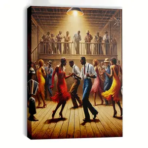 1 Piece Framed African American Sugar House Ball Poster - Vintage Bar Scene Canvas Wall Art, Musician and Dancer, Medieval Social Dance Decorative Painting, Suitable for Living Room, Bedroom, Office - Ready-to-Hang Cultural Heritage Painting, African Amer