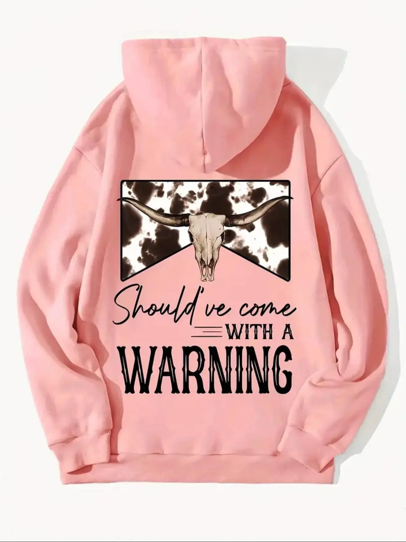 Women's Cow Head & Letter Print Drawstring Hoodie, Graphic Hoodies, Fashion Casual Kangaroo Pocket Hooded Sweatshirt for Fall & Winter, Women's Clothes for Daily Wear