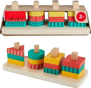Wood Toddler Toy Shape Stacker 13-Piece Wooden Sorting Activity for Fine Motor Play Preschool Kids Ages 2+ Years
