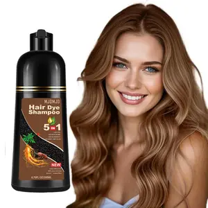 Natural Light Brown Hair Dye Shampoo 5 in 1 for Men & Women, Herbal Instant Color Shampoo Para Canas, 100% Gray Hair Coverage, Easy to carry MINI version，17.6 Fl Oz