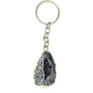 Crystal Keychain, Geode, Purple Amethyst, Rose Quartz, Banded Agate, Moss Agate, Aventurine, Citrine, Tiger Eye, Rose Quartz