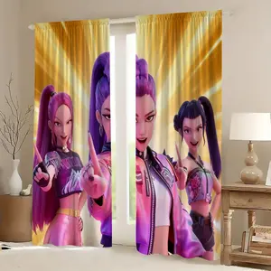 2pcs  Cartoon figure Kpop Decor Curtain Rod Pocket Curtains Semi Blackout Curtains, Bedroom, Living Room, Window, Kitchen, Office, Home Decor, Easy Install Curtain