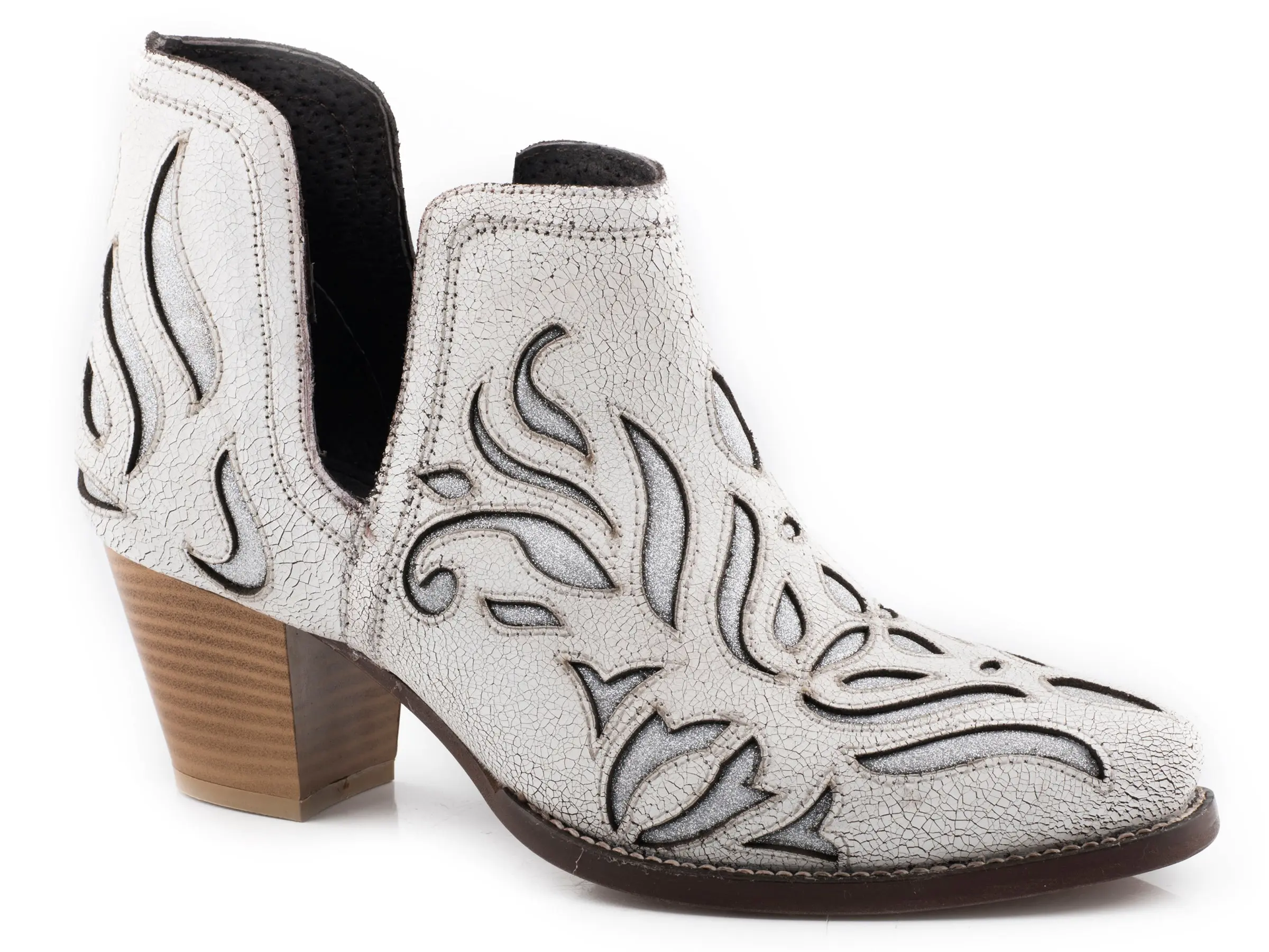 Roper White Leather Heel w/ Silver Underlays