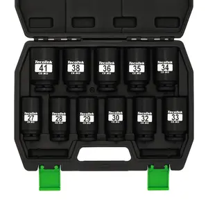 1/2" Drive Deep 6-Point Impact Socket Set, 11-Piece Deep Metric Spindle Axle Nut Impact Socket Set, Cr-Mo, 27mm - 41mm