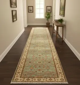 13 ft Long runner, Vintage Persian Style Hallway Runner, Sage Green Blue Oriental Long Runner