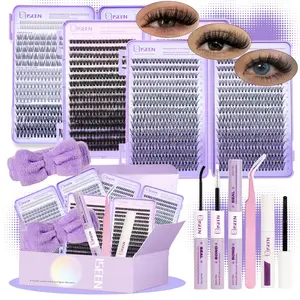 Mix Length DIY Cluster Eyelash Extension Kit,  Curled Lashes, Long-Lasting Waterproof, Includes Bond& Seal & Remover Tweezers Headband