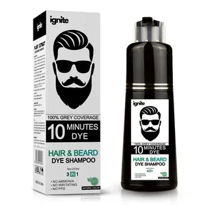 Ignite Men's Hair & Beard Color Shampoo – Black Hair Dye for Grey Coverage – 200mL