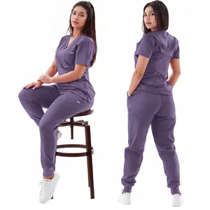 Multicolour Jogger Suit Nurse Scrubs Set Medical Clinical Clothes Doctor Nursing Uniforms Short Sleeve V-neck Tops Pants