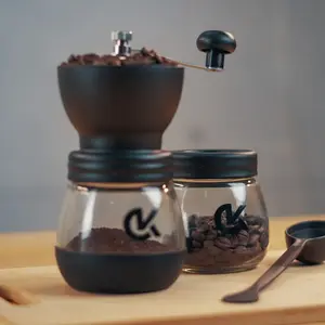 COOLKITS Manual Coffee Grinder with Ceramic Burrs, Hand Coffee Mill with TWO Glass Jars(11oz each), Coffee Bean Grinder with Brush and a Spoon Scoop