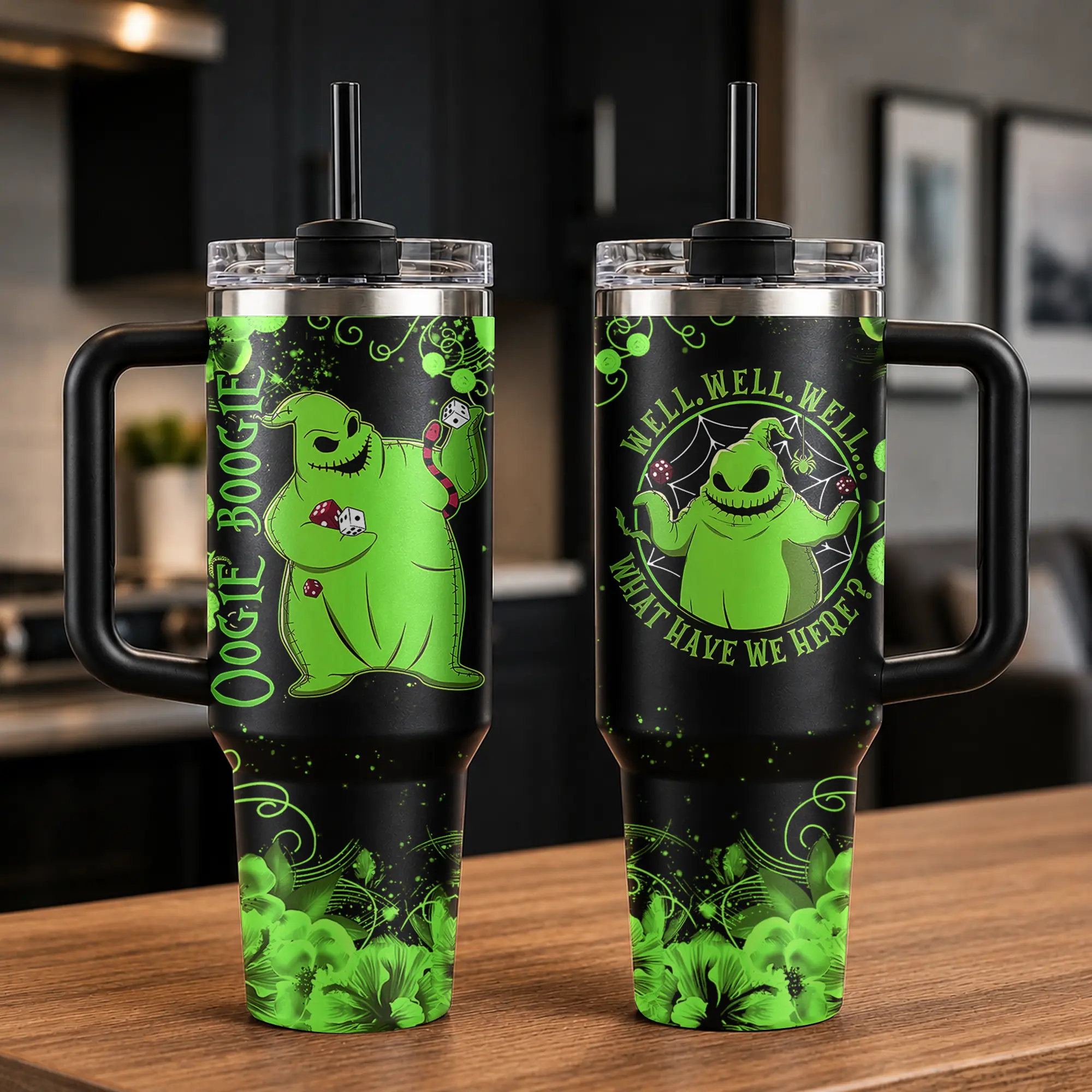 Oogie Boogie Halloween Tumbler 20oz/ 40oz Stainless Steel Tumbler With Handle and Straw |  Double Wall Vacuum Travel Mug, Witch Magic Potion Design Coffee Cup, Perfect Gift for Halloween, Party, Office, Travel & Daily Use