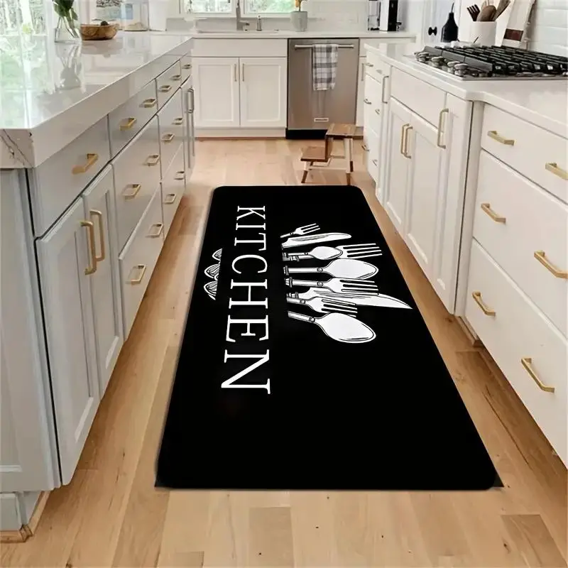 Letter & Cutlery Pattern Kitchen Floor Mat, 1 Count Non-slip Kitchen Mat, Comfortable Machine Washable Floor Mat for Home Laundry Room Bathroom Christ