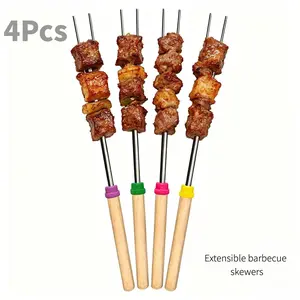 4 Pack Extendable BBQ Forks 81.28cm Telescopic Metal Roasting Sticks for Meat Hot Dogs Fire Pit Sticks for Camping Bonfire Outdoor Barbecue Grilling