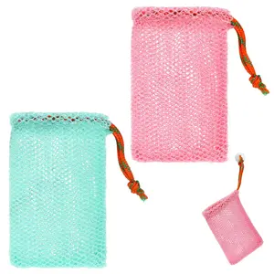 2-Pack Soap Saver Bags – Exfoliating Mesh Pouches for Bar Soap, Foaming Net for Bath & Shower 5.5 x 3.5 In with Drawstring
