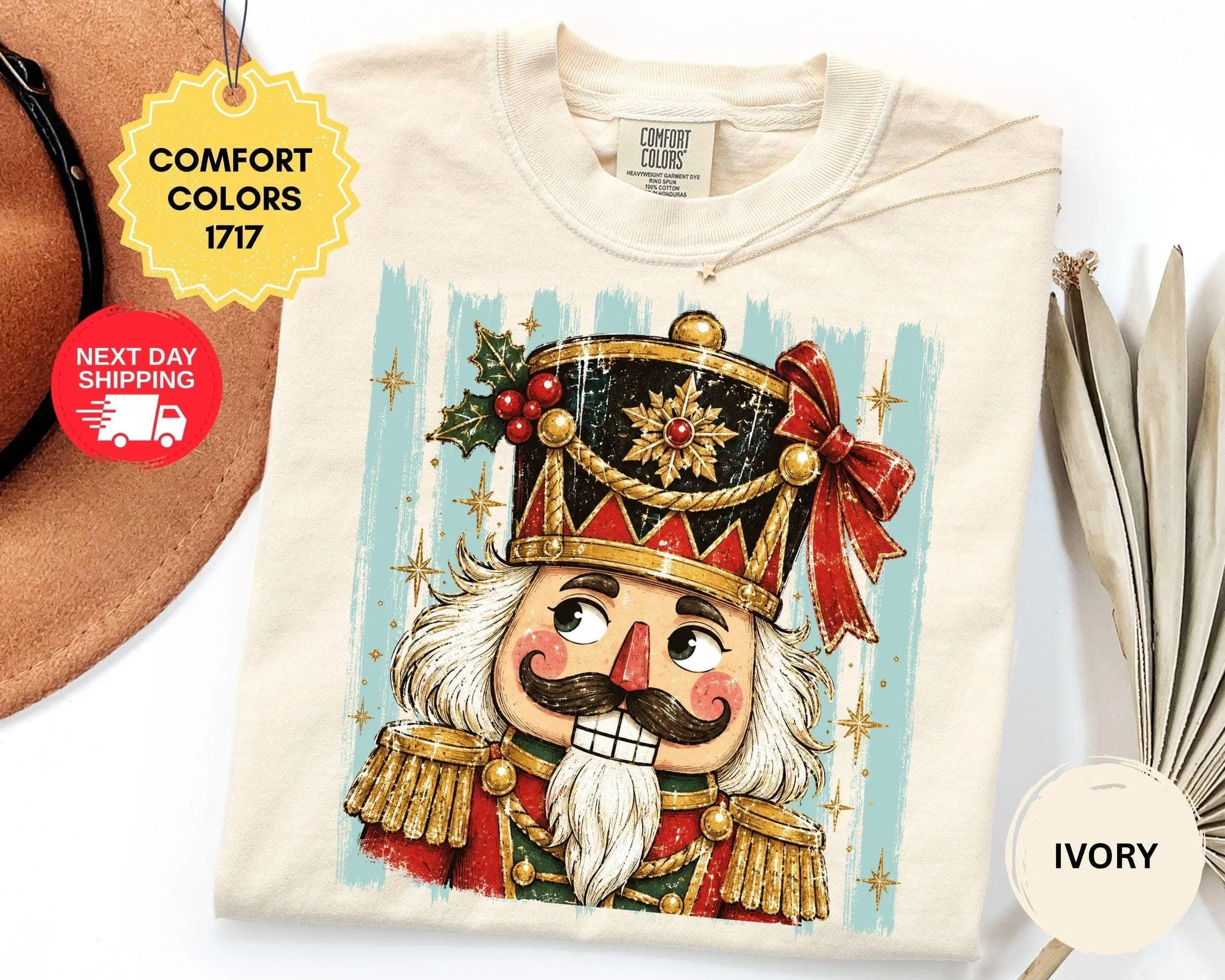 Women's Cotton Unisex Retro Nutcracker Printed Christmas T-Shirt - Comfortable Fabric, Flattering Fit Holiday Soldier Top