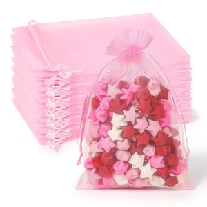 100pcs Organza Gift Bags, & Satin Drawstring Mesh Pouches, Transparent Durable Net Bags, Party, Office Supplies, Wedding Gifts